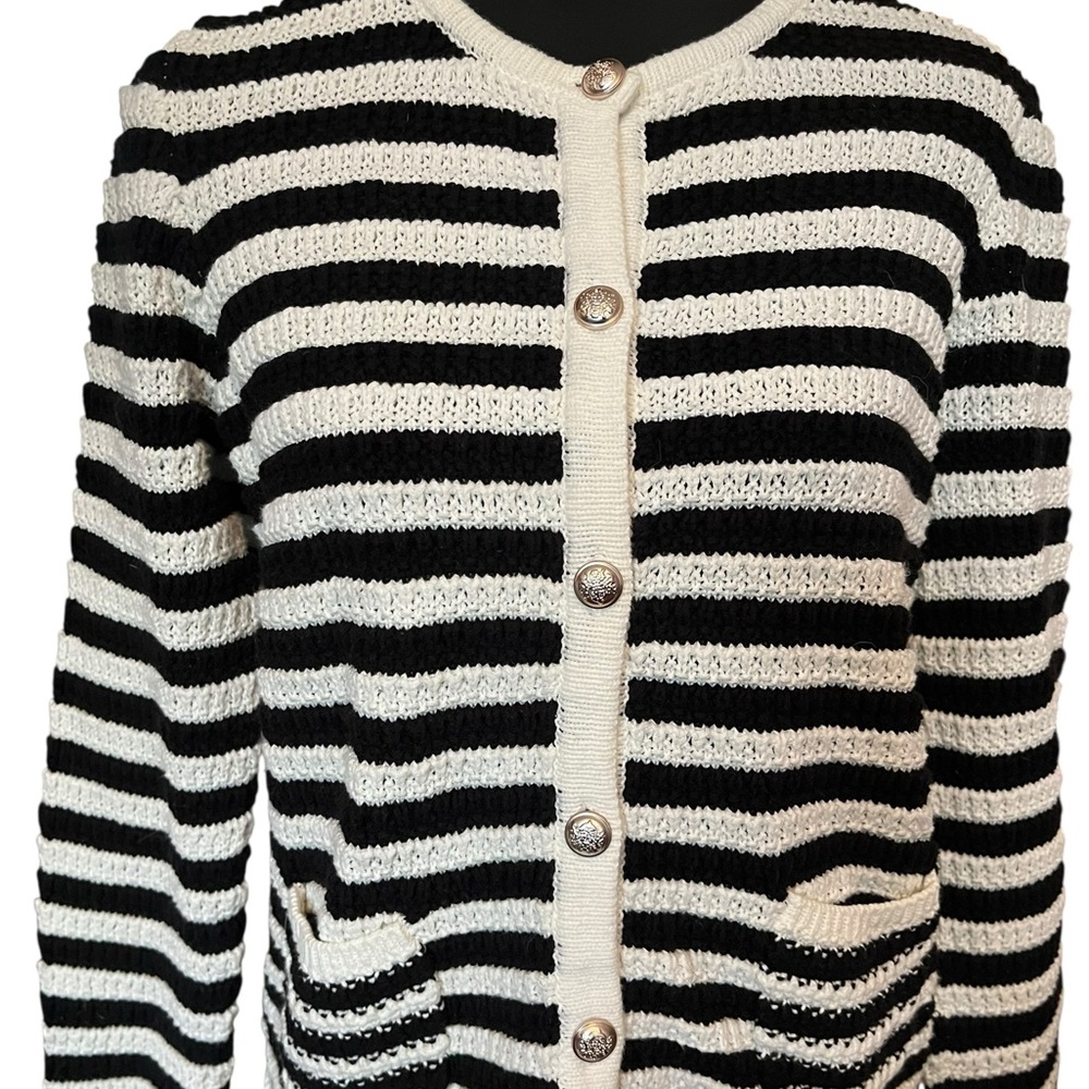 Cristina B Striped Black and White Knit Cardigan Sweater